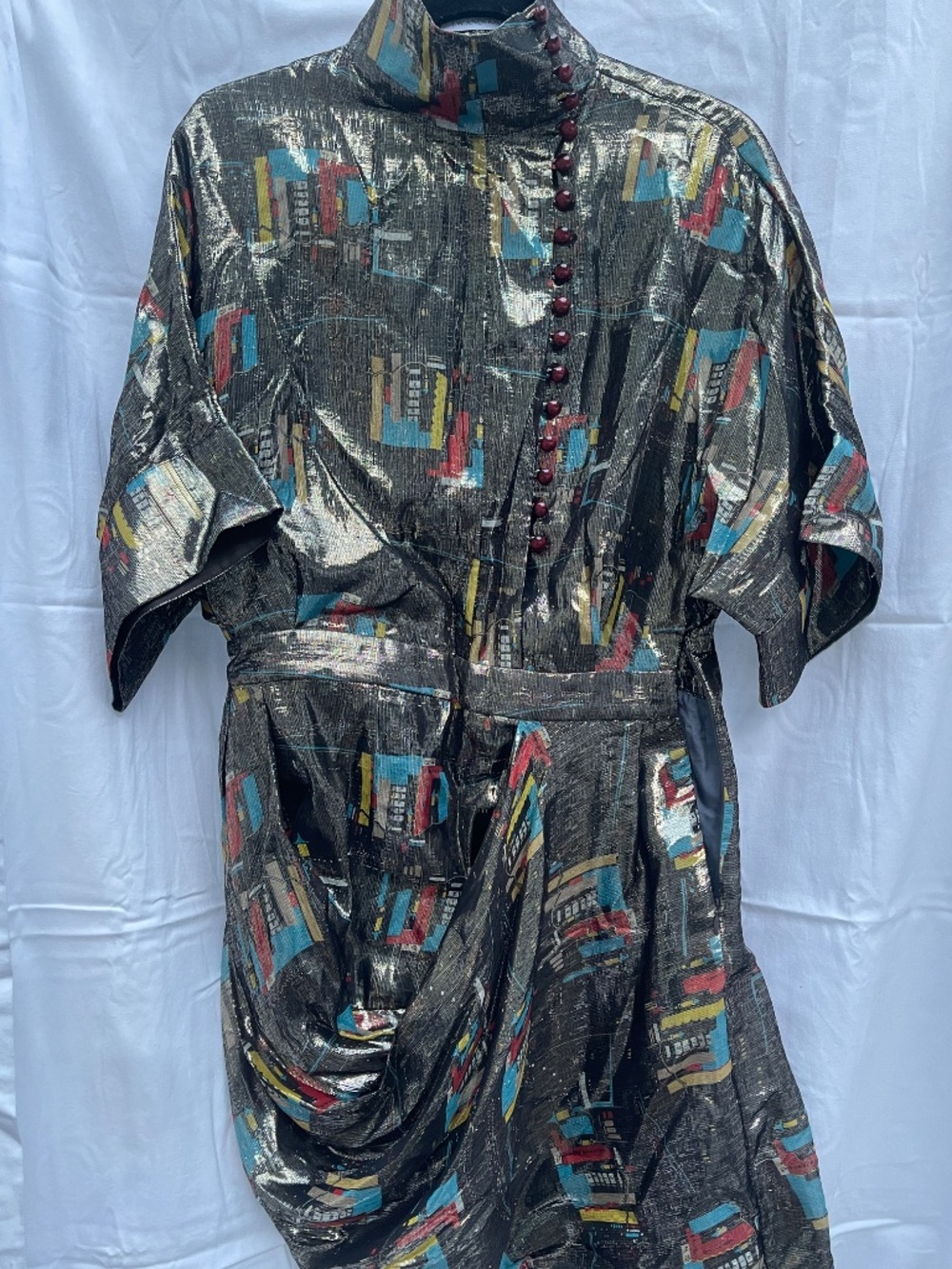 J.W. Anderson Metallic Abstract Silk Blend Draped Dress UK 6 / US 2